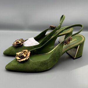 THINGS II COME Women's Leza Luxurious Slingback Block-Heel Ballet Pumps